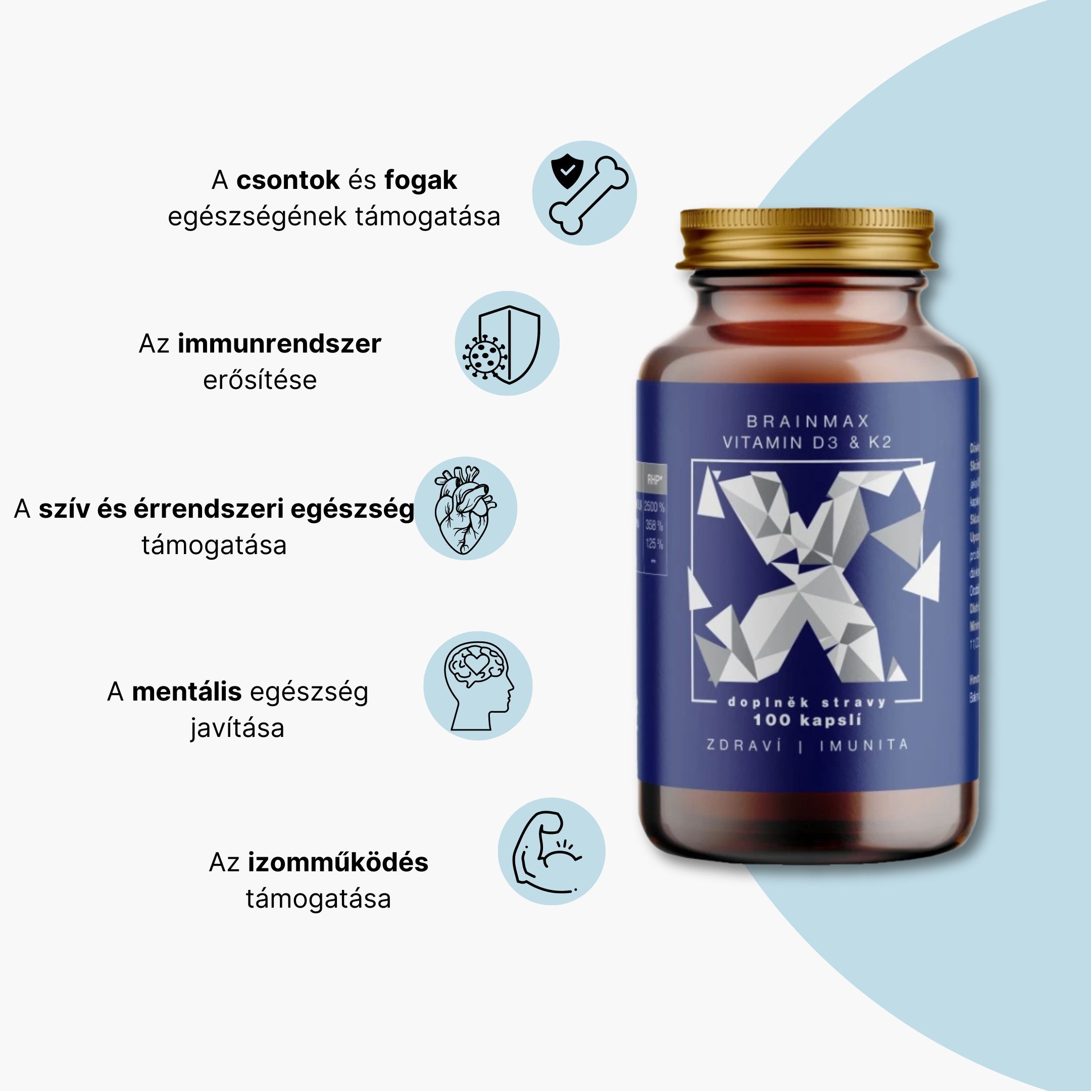 BrainMax Vitamin D3 & K2, D3 5000 IU / K2 jako MK7 150 mcg, 100 rostlinných kapslí Obrázek
