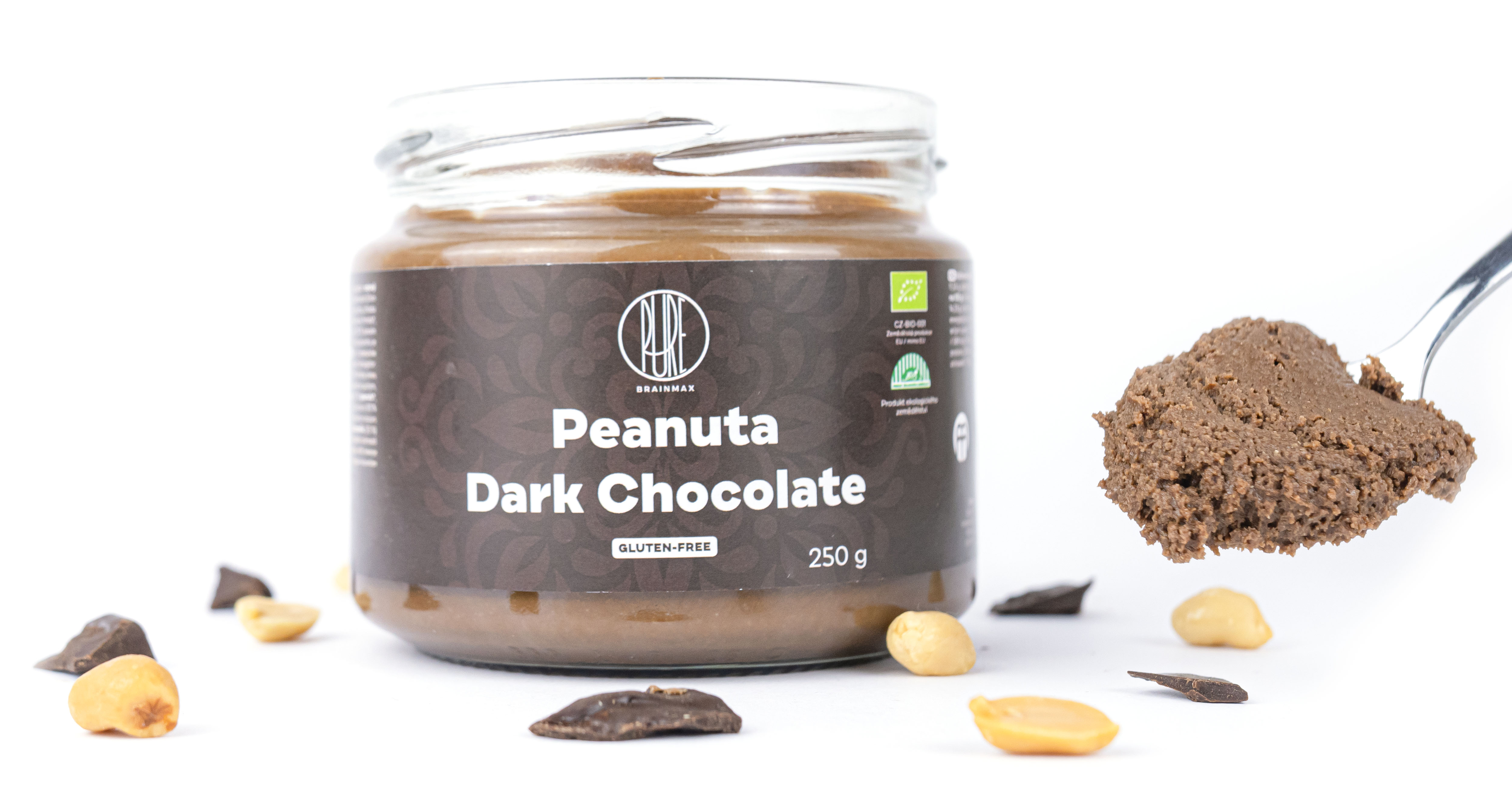 BrainMax Pure Peanuta, Arašídový krém s hořkou čokoládou, BIO, 250 g Obrázek