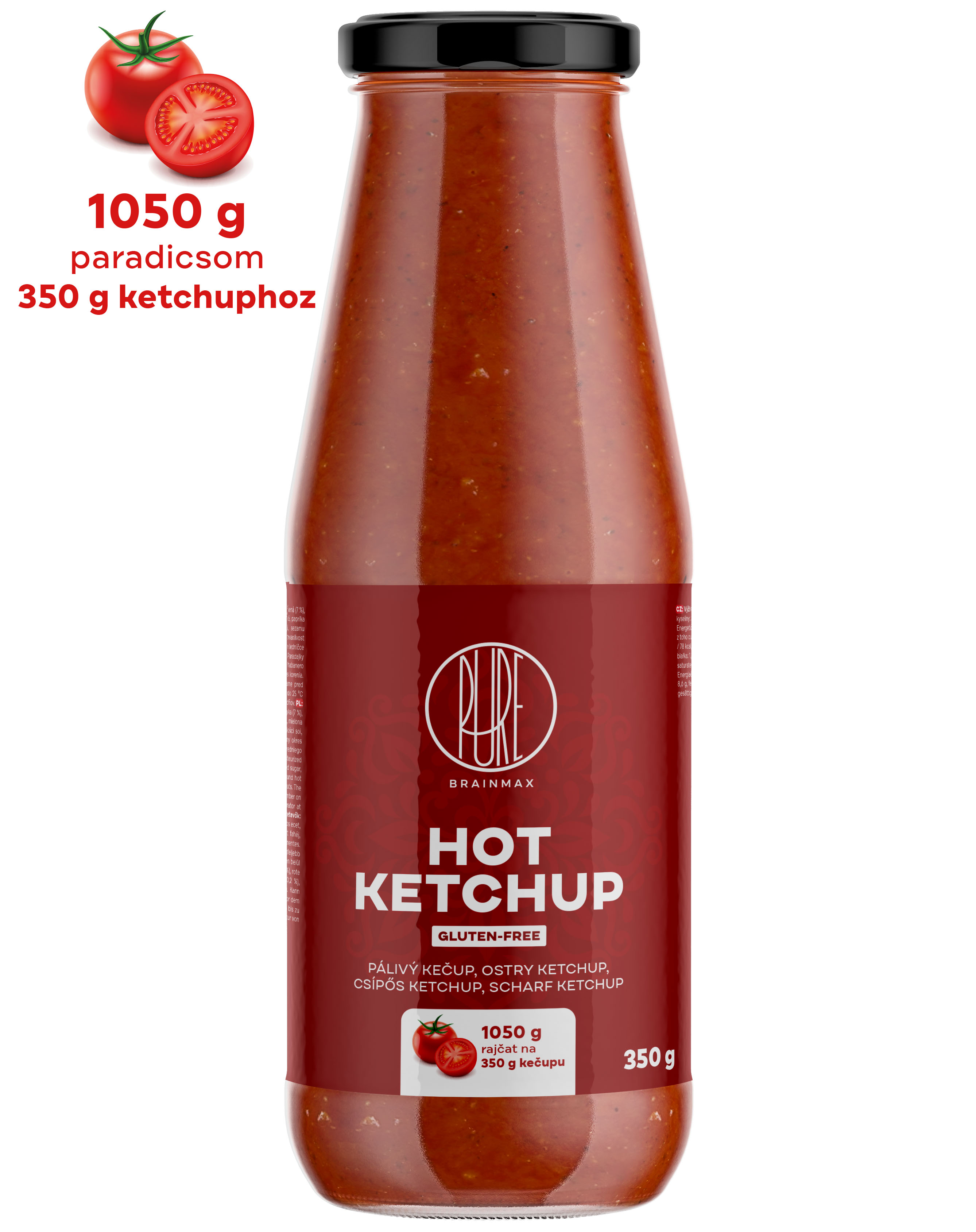 BrainMax Pure Ketchup, hot (ostrý kečup), 350 g Obrázek