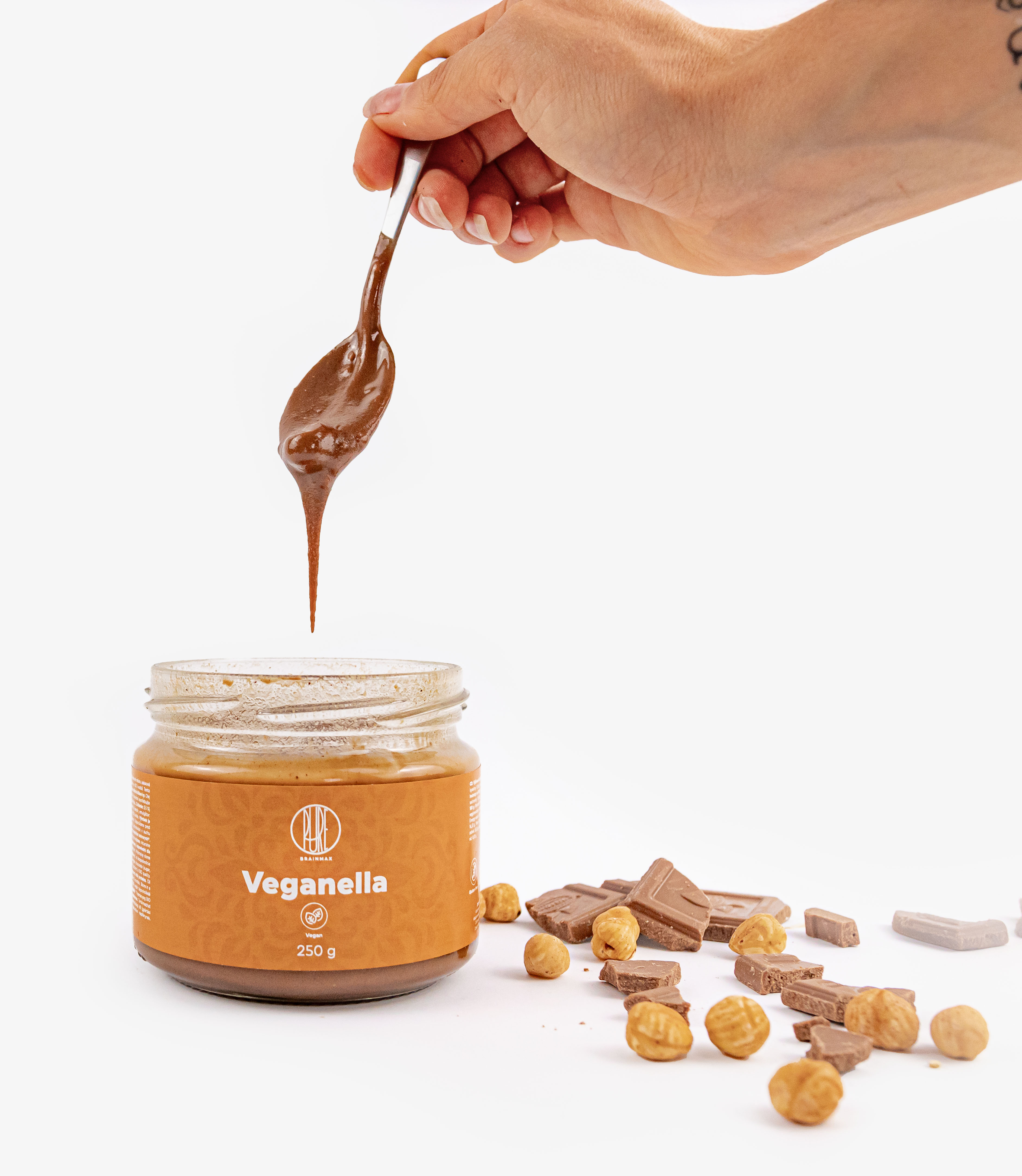 BrainMax Pure Veganella, Lískooříškový krém s mléčnou čokoládou, 250 g Obrázek