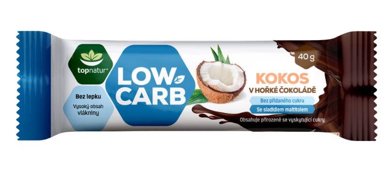 Topnatur - Low Carb tyčinka, kokos v hořké čokoládě, 40 g Obrázek