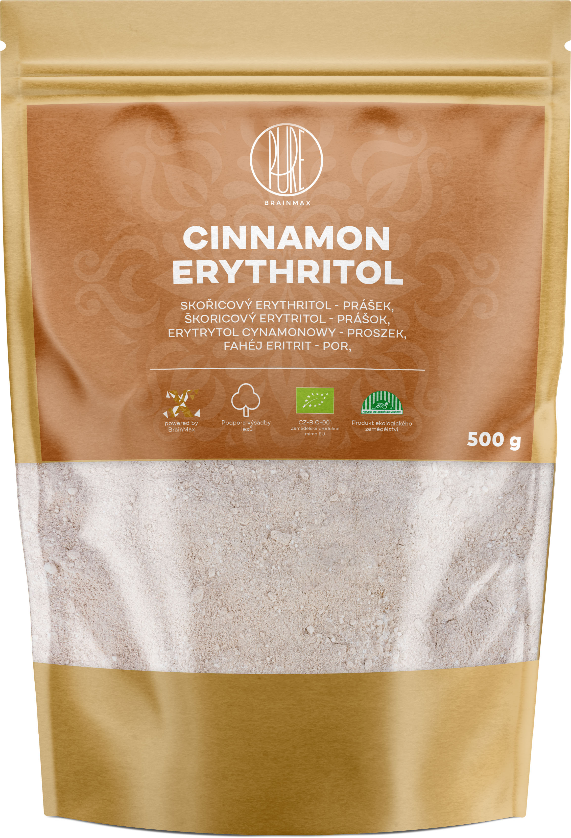 BrainMax Pure Erythritol Skořice, moučka, BIO, 500 g Obrázek