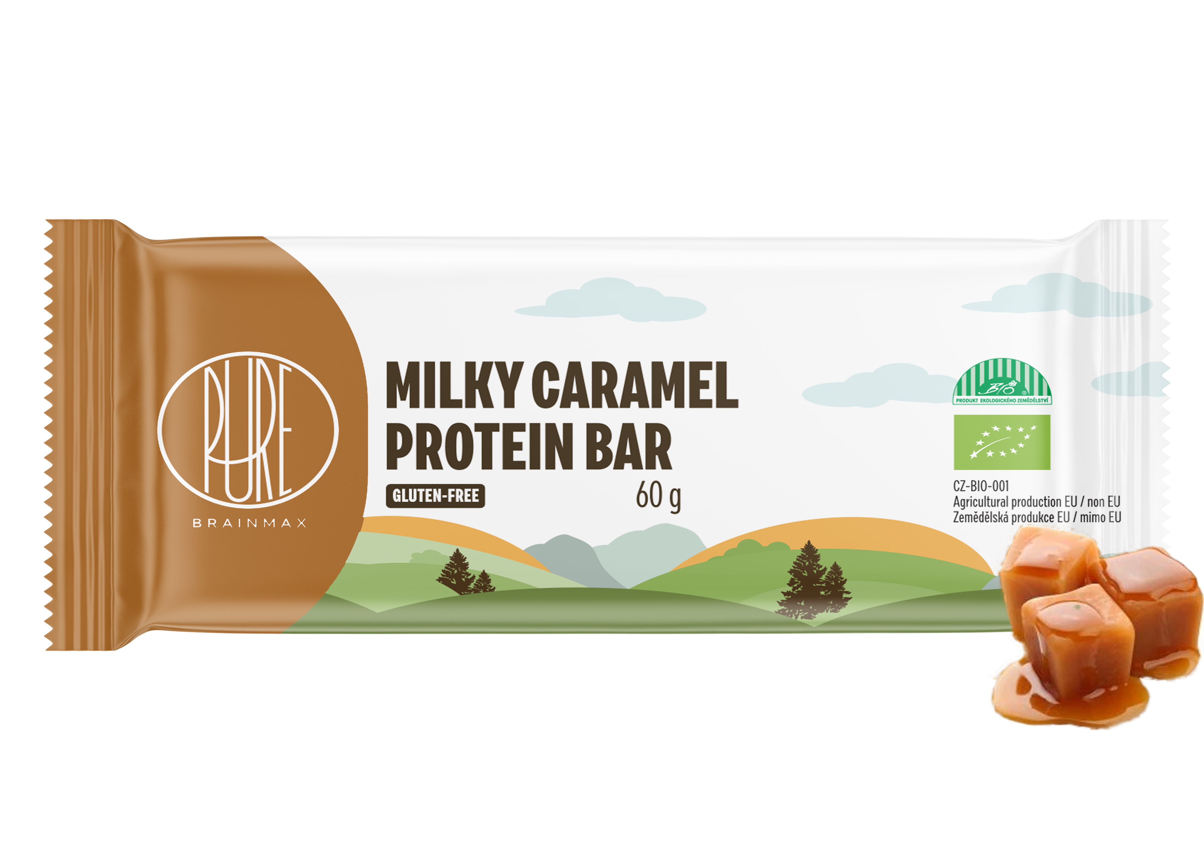 BrainMax Pure Proteinová tyčinka, mléčný karamel, BIO, 60 g Obrázek