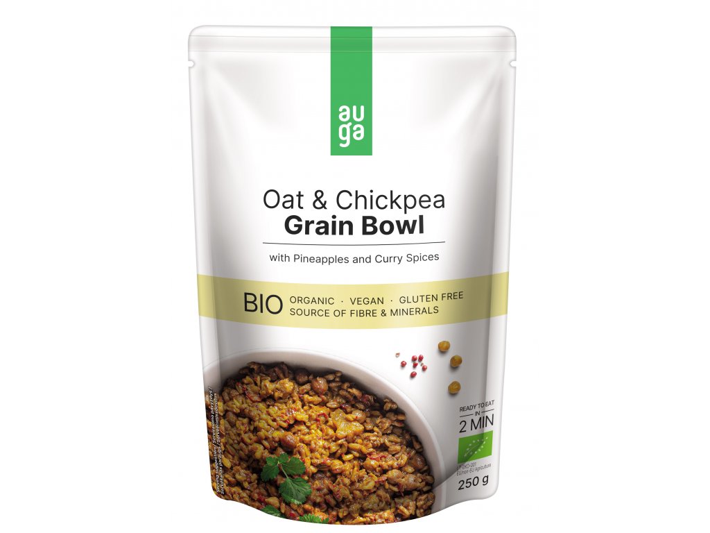 AUGA Bio Grain bowl z bezlepkových ovesných vloček s cizrnou, ananasem a kari kořením, 250 g Obrázek