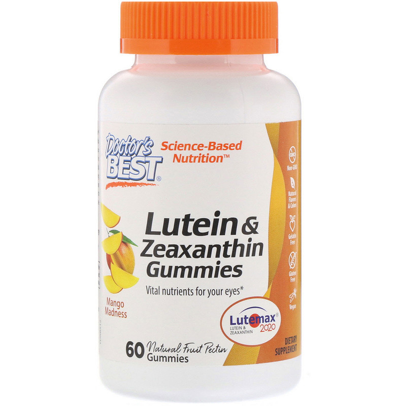 Doctor's Best Doctor’s Best Lutein & Zeaxanthin (zdraví očí), 60 gumových vegan bonbónů s příchutí manga Obrázek