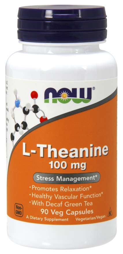 Now® Foods NOW L-Theanine 100 mg, Theanin s lístky zeleného čaje, 90 kapslí Obrázek
