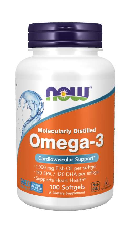 Now® Foods NOW Omega-3, molekulárně destilované, 100 softgelových kapslí Obrázek