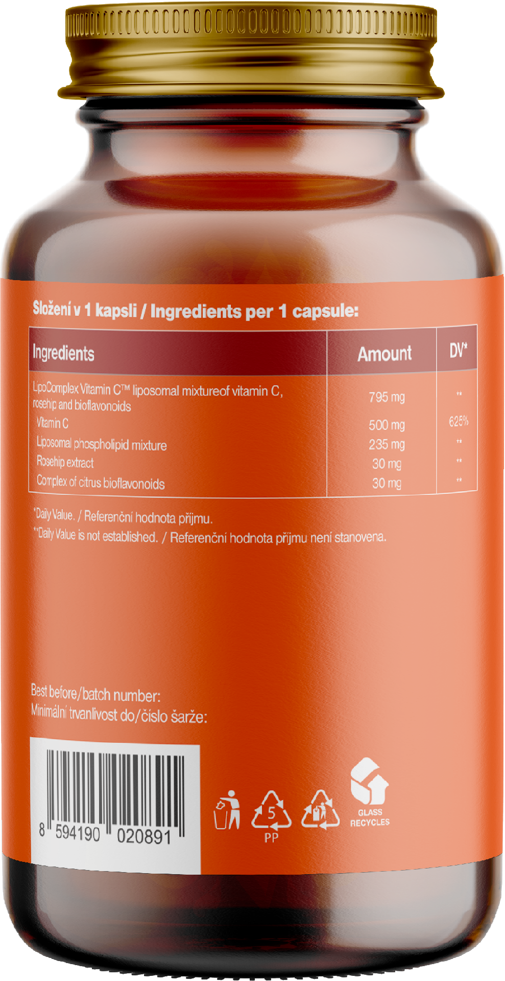 BrainMax Liposomal Vitamin C UPGRADE, Lipozomální Vitamín C, 500 mg, 60 rostlinných kapslí Obrázek