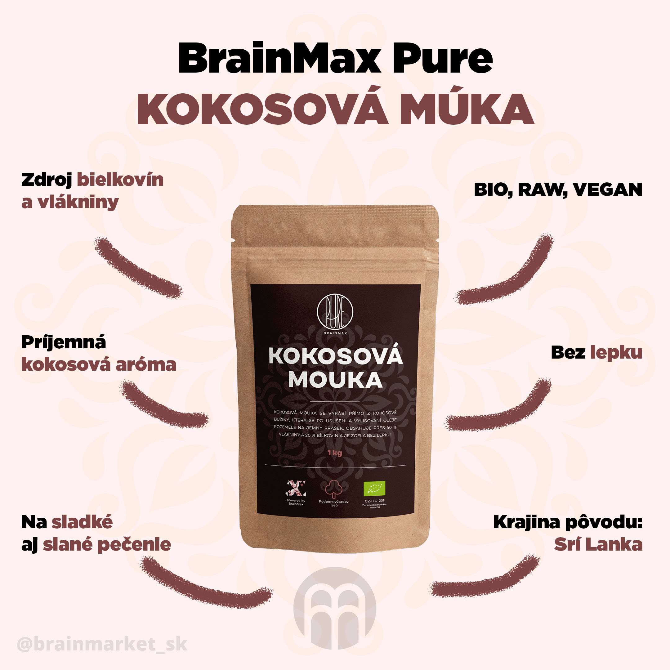 BrainMax Pure Kokosová mouka BIO, 1 kg Obrázek