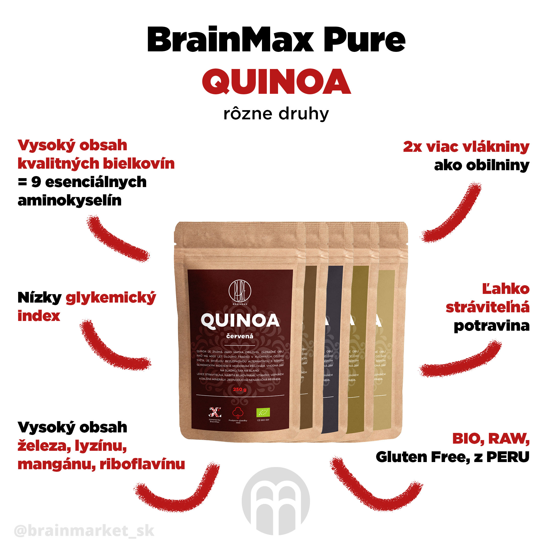 BrainMax Pure Quinoa BIO, červená, 250 g Obrázek
