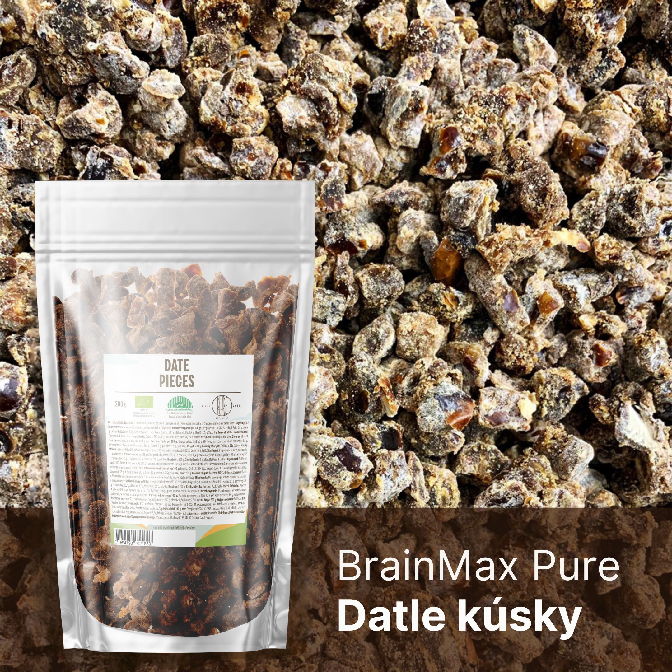 BrainMax Pure Datle sušené kousky BIO, 200 g Obrázek