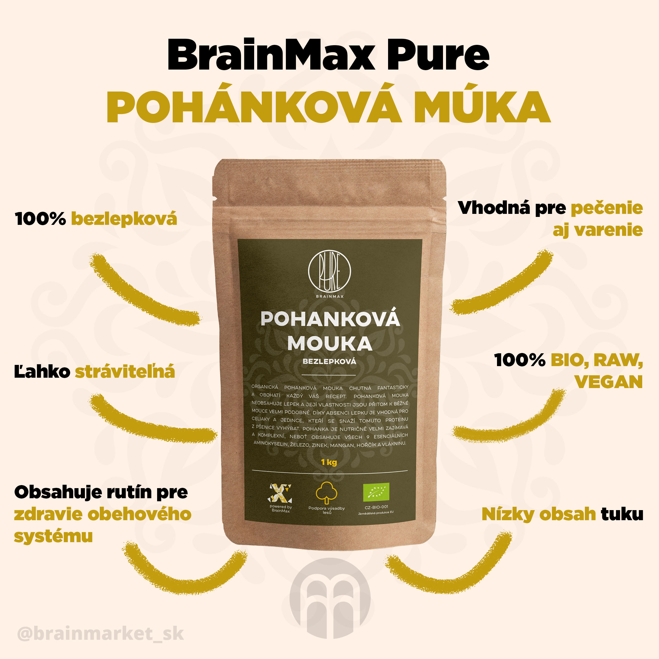 BrainMax Pure Pohanková mouka, bezlepková BIO, 1 kg Obrázek