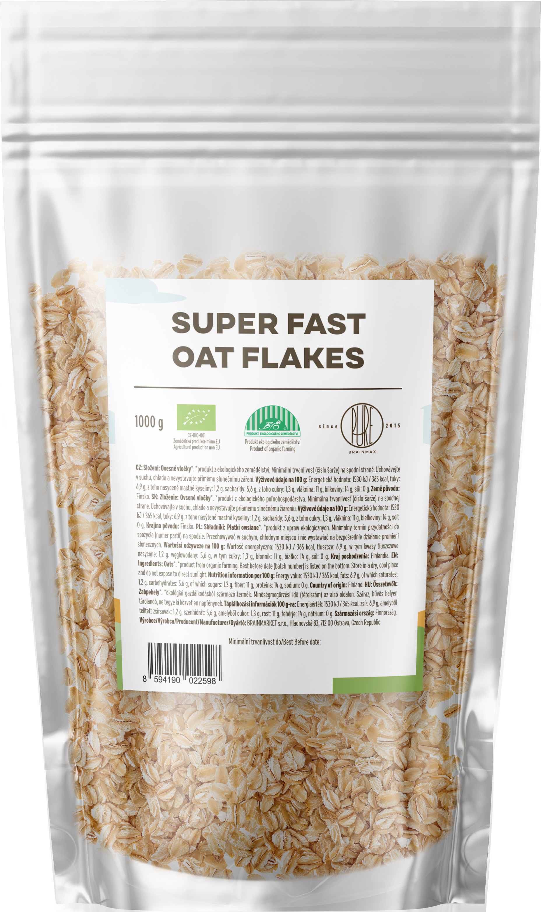 BrainMax Pure Superfast Ovesné Vločky BIO, 1kg Obrázek