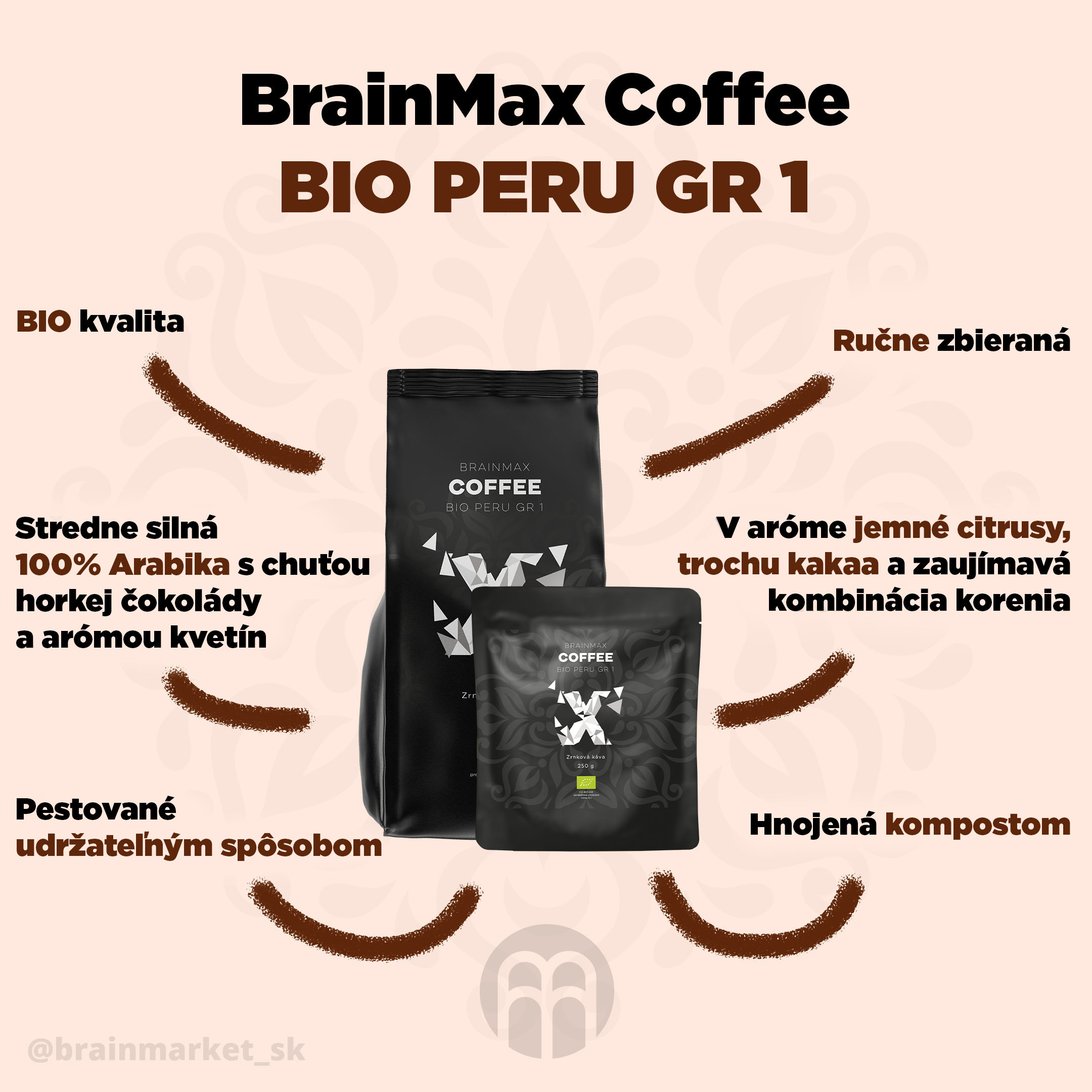 BrainMax Coffee, Káva Peru Grade 1 BIO, 250g, Zrno Obrázek