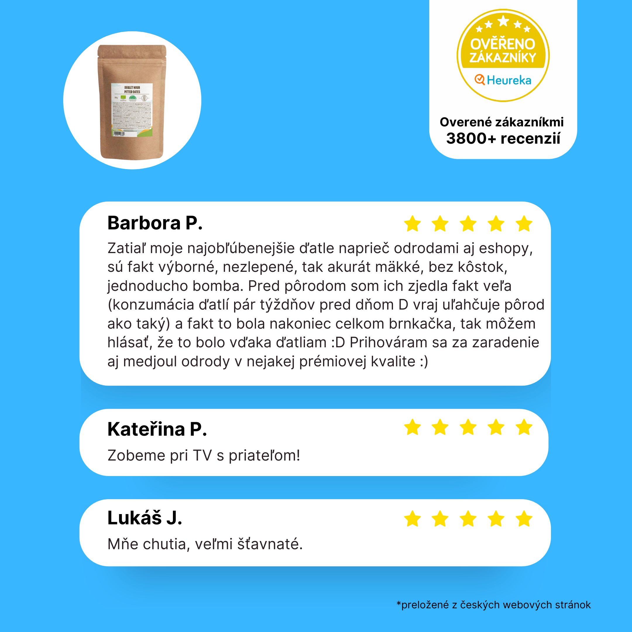 BrainMax Pure Datle Deglet Nour sušené BIO, vypeckované, 250 g Obrázek