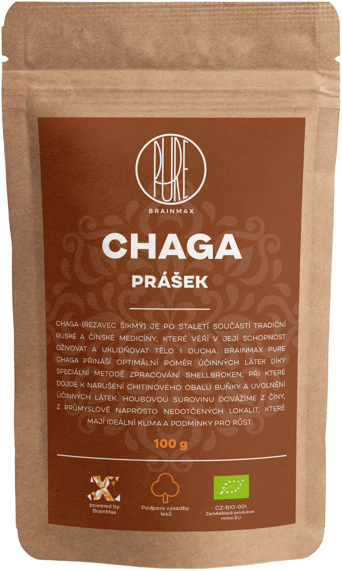 BrainMax Pure Chaga prášek, BIO 100g Obrázek