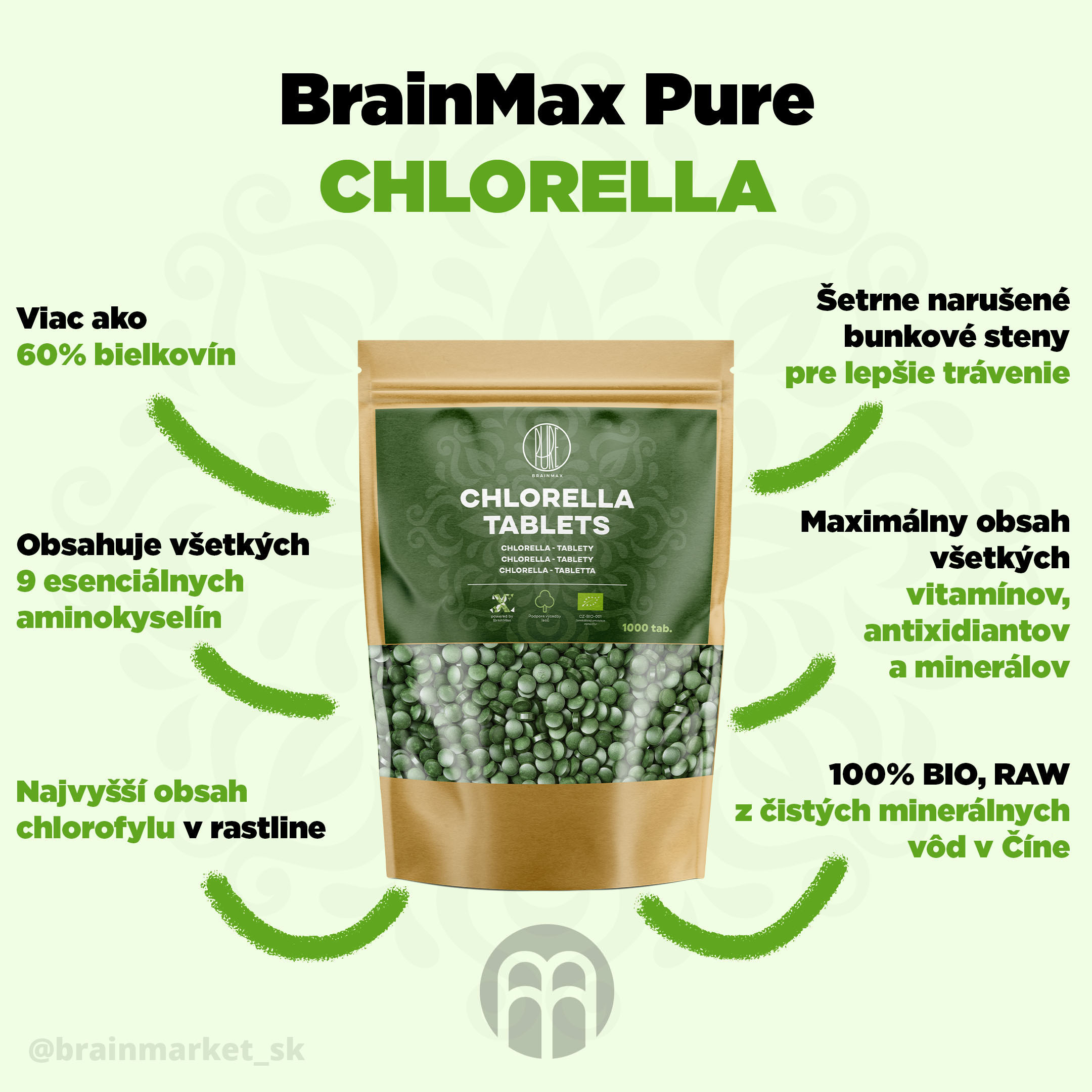 BrainMax Pure Chlorella Tablets, BIO, 1000 tablet Obrázek