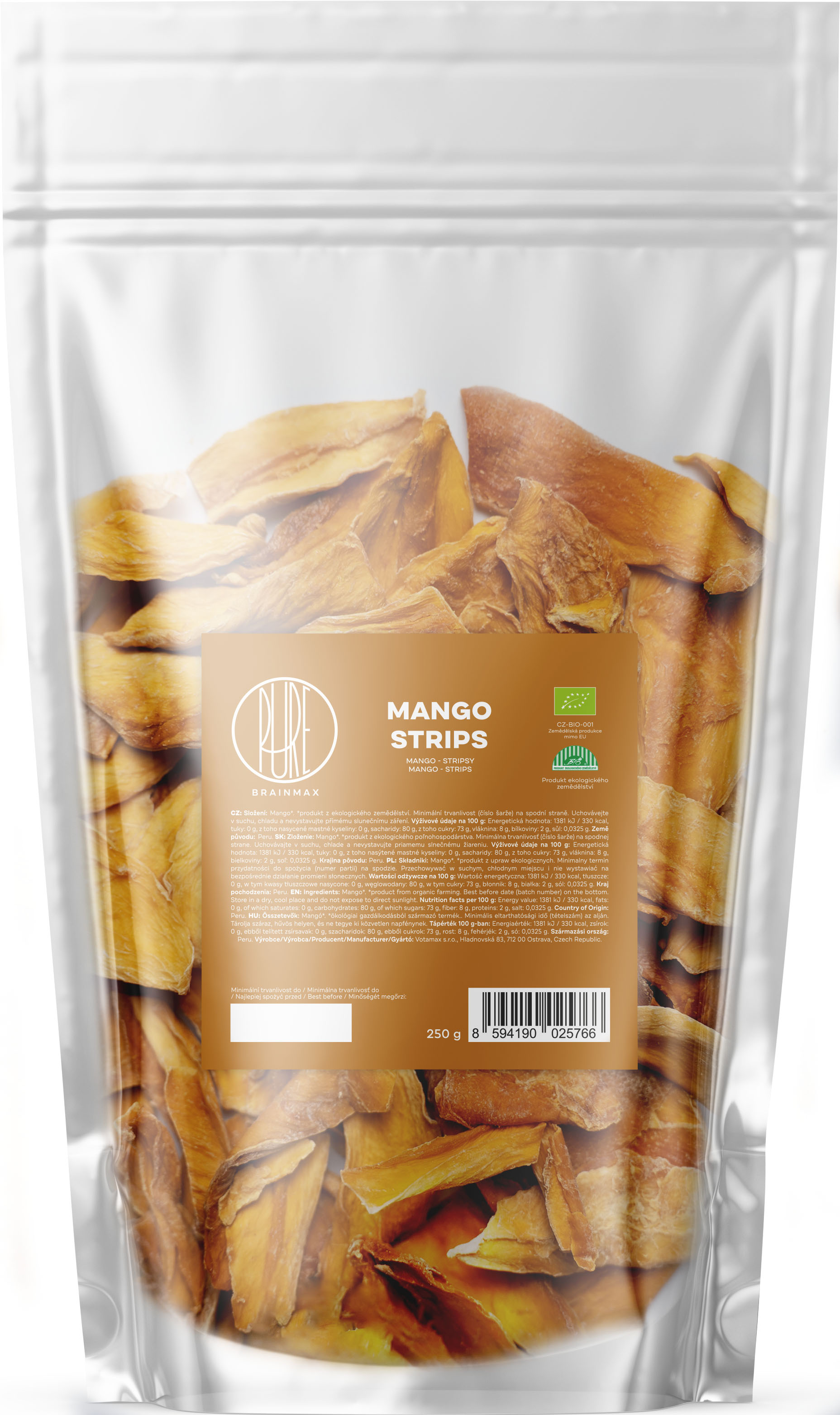 BrainMax Pure Mango, BIO, stripsy 250 g Obrázek