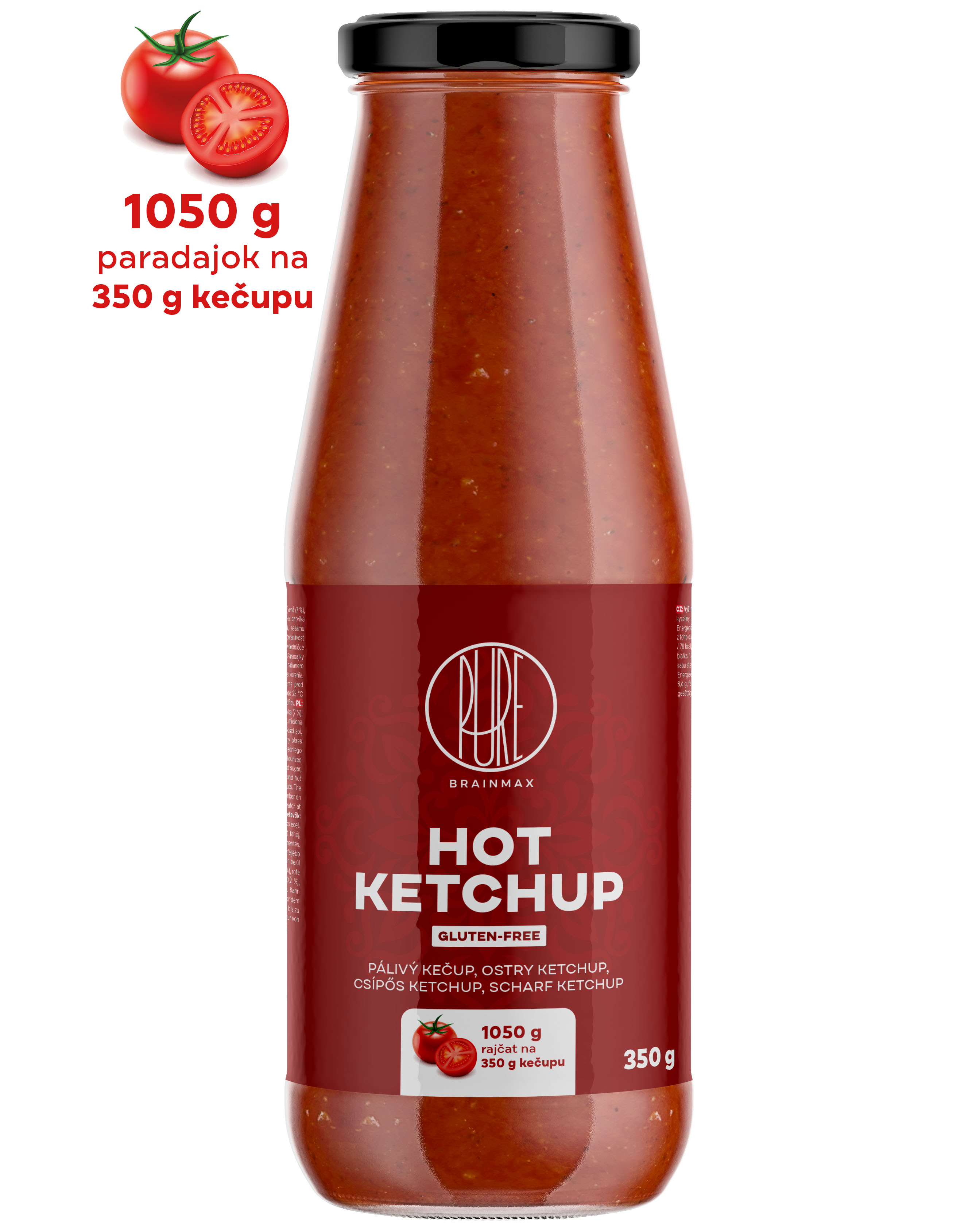 BrainMax Pure Ketchup, hot (ostrý kečup), 350 g Obrázek