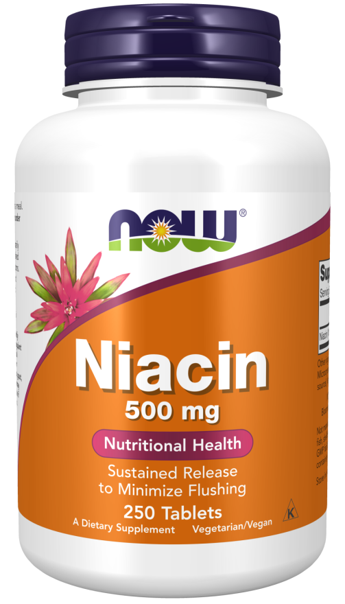 NOW® Foods NOW Niacin (B3-vitamin), 500 mg, 250 tabletta Obrázek