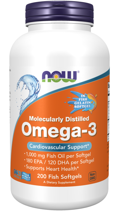 Now® Foods NOW Omega-3, molekulárně destilované, 200 rybích kapslí Obrázek