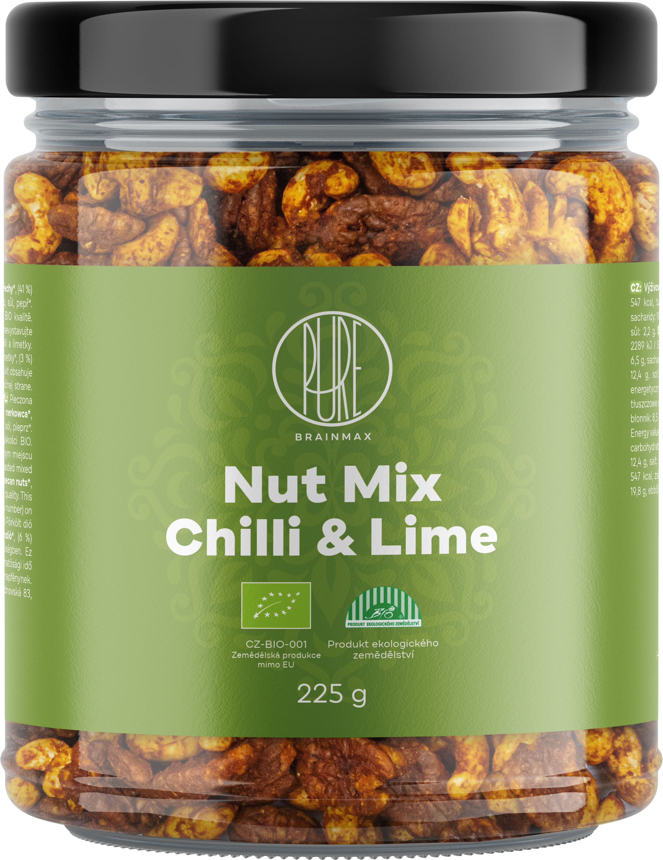 BrainMax Pure Směs ořechů, Chilli & Limetka, BIO, 225 g Obraz
