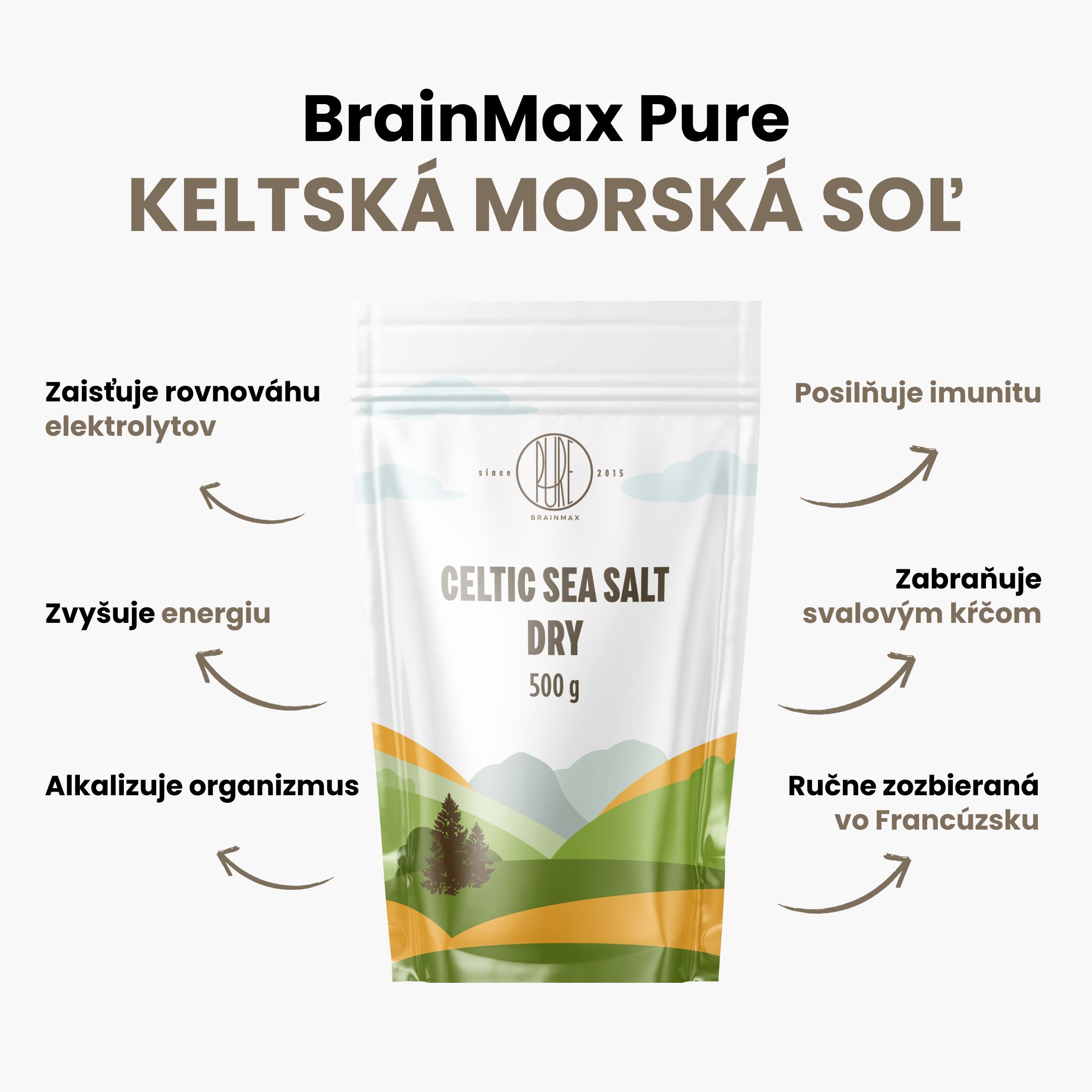 BrainMax Pure Keltská mořská sůl, suchá, 500 g Obrázek