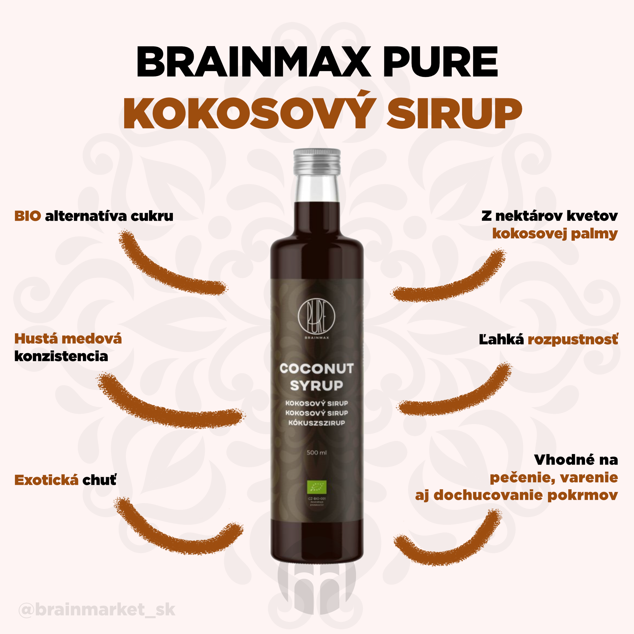 BrainMax Pure Kokosový sirup světlý, BIO, 500 ml Obrázek