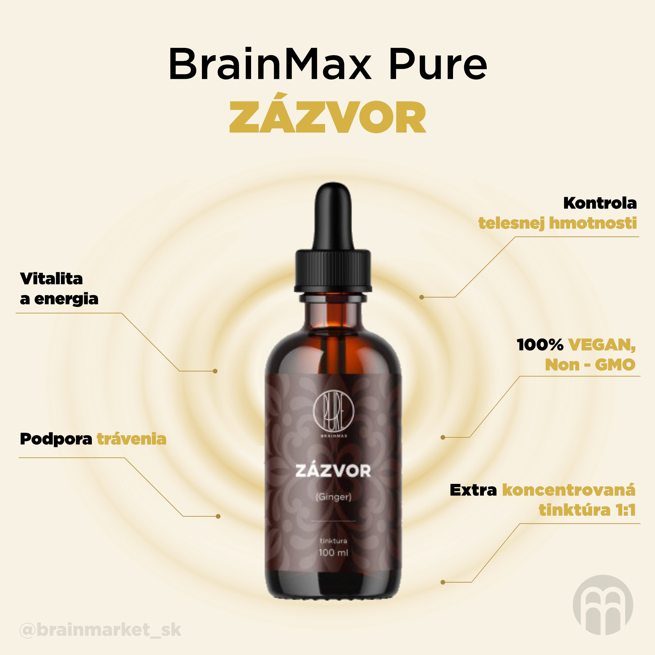 BrainMax Pure Zázvor, Ginger, tinktura 1:1, 100 ml Obrázek