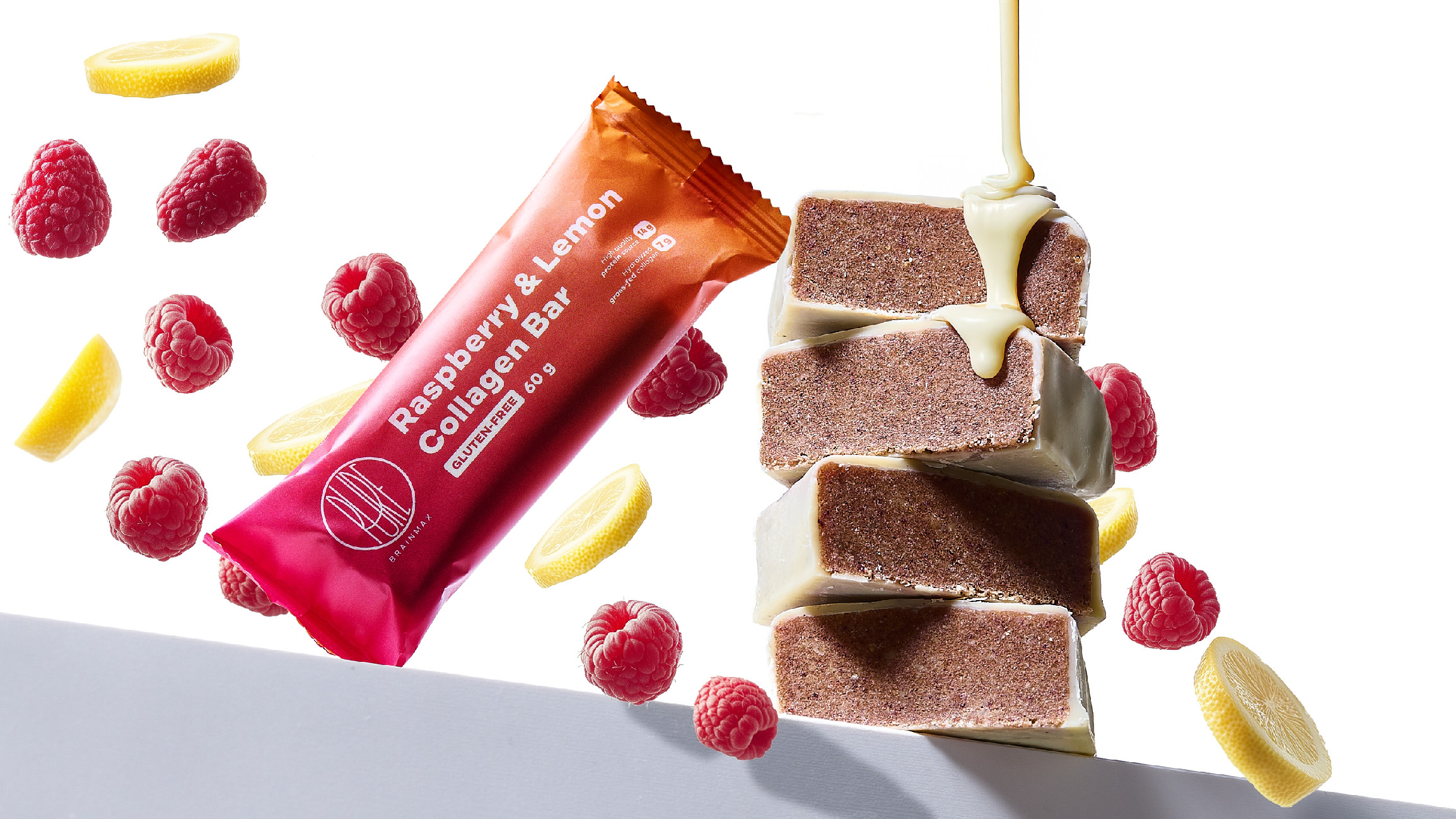 BrainMax Pure Collagen Bar, Raspberry & Lemon, kolagenová tyčinka malina & citron, 60 g Obrázek