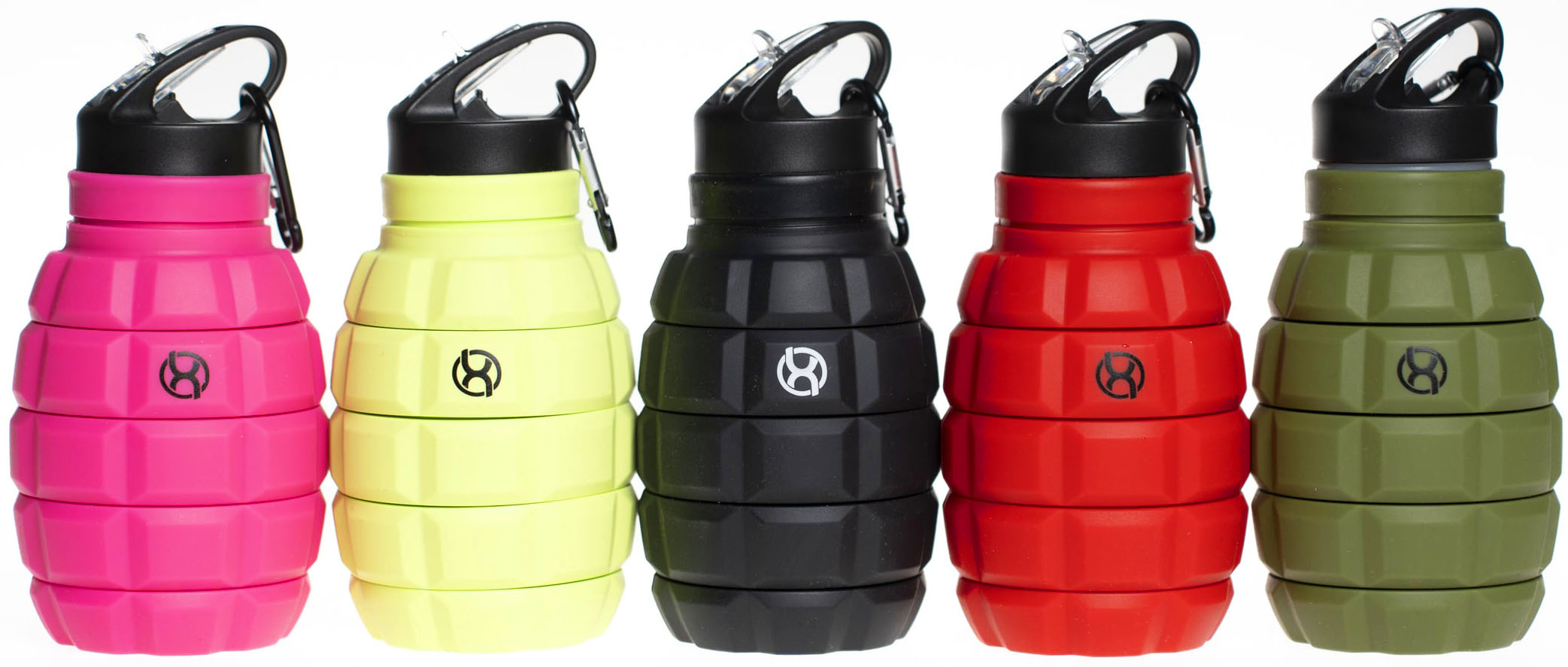BrainMax Grenade bottle, skládací silikonová lahev na vodu, 580 ml Barva: Zářivě zelená Obrázek