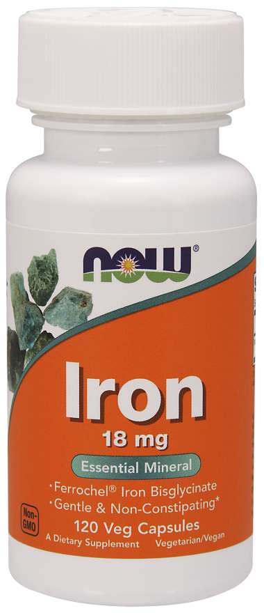 Now® Foods NOW Iron Bisglycinate, železo chelát (Ferrochel), 18 mg, 120 rostlinných kapslí Obrázek