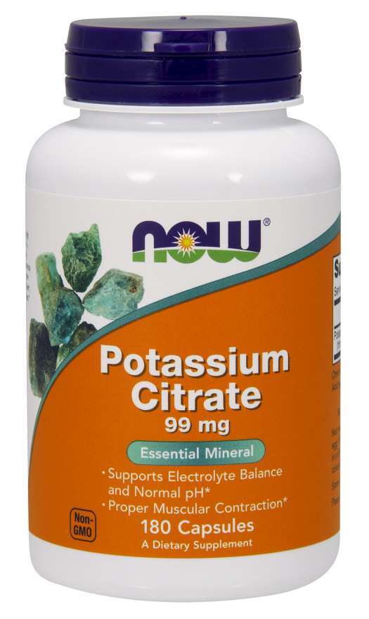 Now® Foods NOW Potassium Citrate (draslík jako citrát draselný), 99 mg, 180 rostlinných kapslí Obrázek
