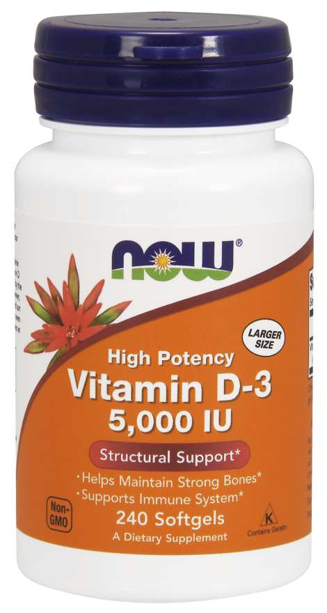 Now® Foods NOW Vitamin D3, 5000 IU, 240 softgel kapslí Obrázek