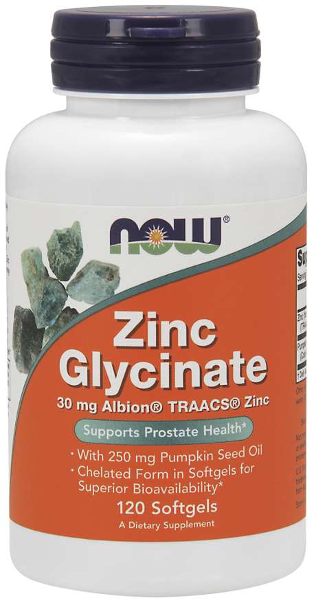 Now® Foods NOW Zinc Glycinate (zinek bisglycinát + dýňový olej), 30 mg, 120 softgel kapslí Obrázek