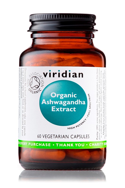 Viridian Ashwagandha Extract 60 kapslí Organic (indický ženšen KSM-66) Obrázek