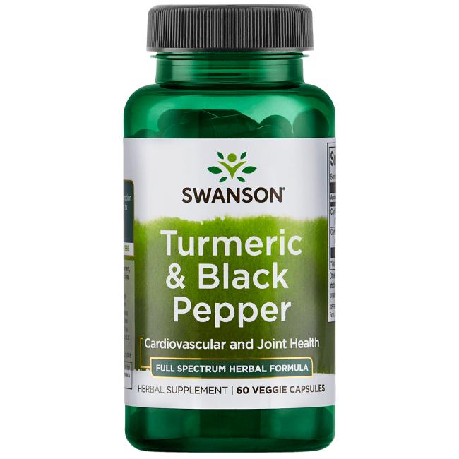 Swanson Turmeric & Black Pepper (Kurkuma a černý pepř), 60 rostlinných kapslí Obrázek