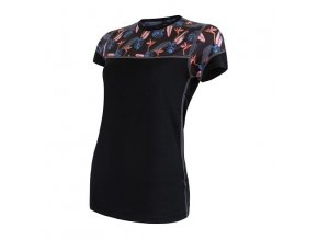 triko krátké dámské SENSOR MERINO IMPRESS černá/floral