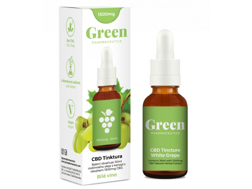 CBD olej Green Pharmaceutics ve formě 30 ml tinktury s 1500 mg CBD a příchutí bílého vína