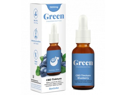 CBD olej 5% Green Pharmaceutics ve formě 30 ml tinktury s 1500 mg CBD a příchutí borůvky