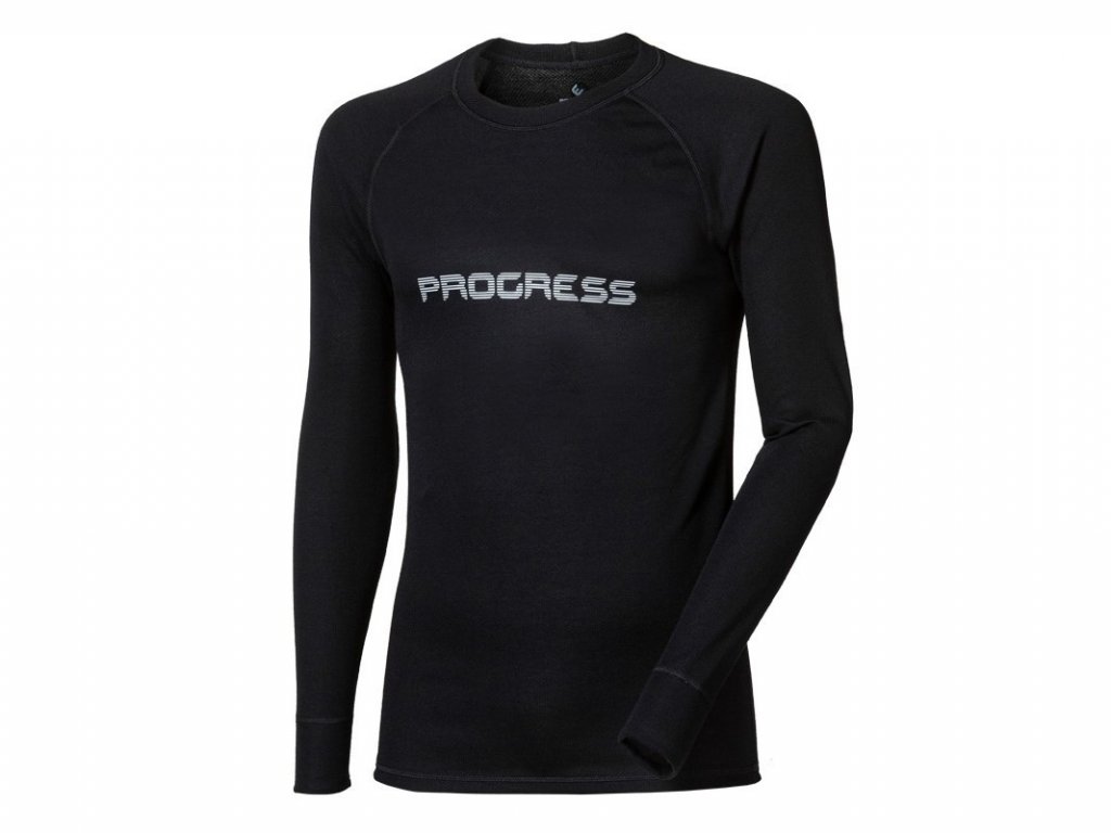 Triko s dlouhým rukávem PROGRESS Dry Fast pánské černá-bílá logo
