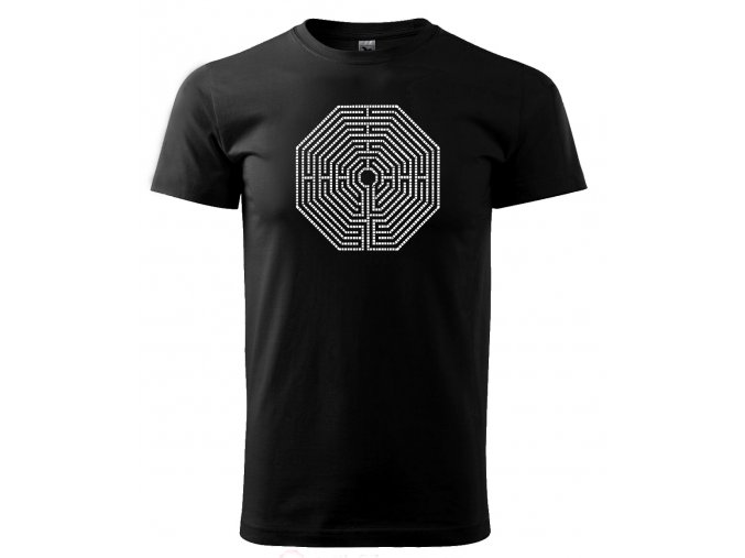 Černé tričko s potiskem labyrint