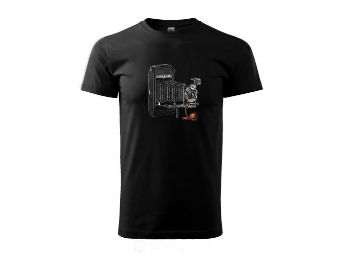 pánské černé tričko měchový fotoaparát