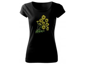 dámské černé triko se žlutým květem