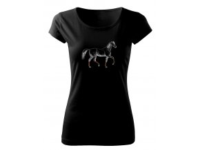 kůň v podkolenkách černé triko dámské