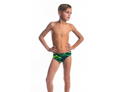 Chlapecké slipové plavky - černo-zelený vzor