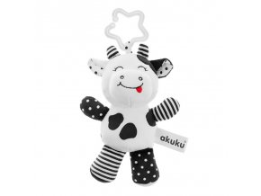 Akuku Plyšová hračka s chrastítkem kravička černo bílá (1)
