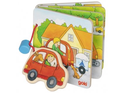 Dřevěná knížka Goki s autíčkem pro nejmenší - Jedeme na dovolenou