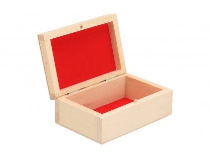 Dřevěná krabička s červenou výstelkou