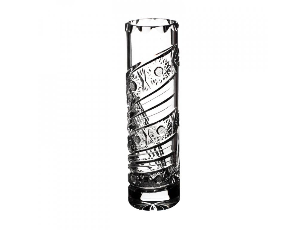 Broušená skleněná váza válec Bohemia Crystal 80121/180mm. Moderní brus Kometa.